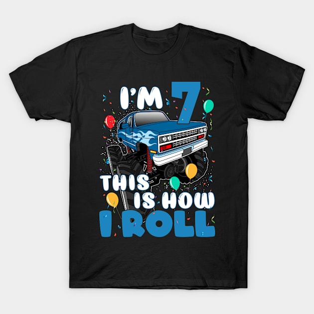 Kids 7 Year Old Shirt 7th Birthday Boy Monster Truck Car T-Shirt by denvau123
